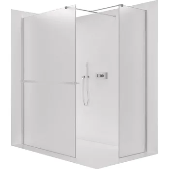 CERANO - Sprchová zástěna Walk-in Onyx T L/P - 8 mm - hranatá vzpěra + polička/držák na ručníky - chrom, mléčné sklo - 160x30x200 cm