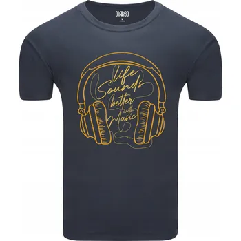 Pánské tričko Tričko Pánské s potiskem s hudebním motivem a grafikou sluchátek, žlutý potisk, velikost L
