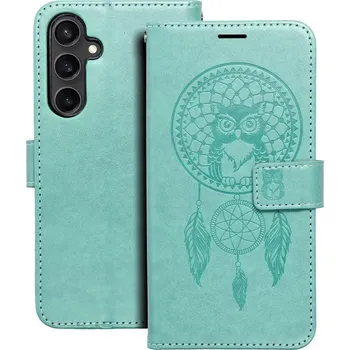 Pouzdro na mobilní telefon MEZZO Book pouzdro Samsung Galaxy A17 – zelený lapač snů (MEZZO Book flipové pouzdro pro Samsung Galaxy A17 – obal se zeleným motivem lapače snů, kapsami a šňůrkou)