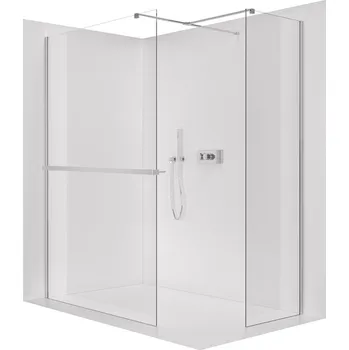 CERANO - Sprchová zástěna Walk-in Onyx T L/P - 8 mm - hranatá vzpěra + polička/držák na ručníky - chrom, transparentní sklo - 50x30x200 cm