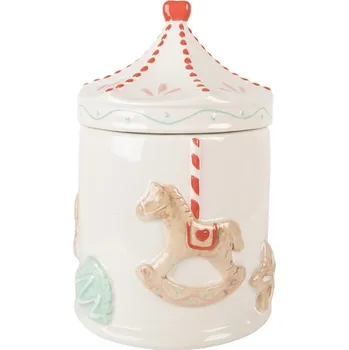 Dóza na potraviny Bílá keramická dóza s houpacími koníky - Ø 15*22 cm