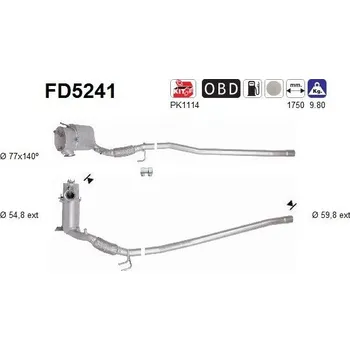 Filtr pevných částic Filtr sazových částic, výfukový systém AS FD5241