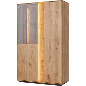 Knihovna Dvoudveřová dubová vitrína SALVATORE nízká s osvětlením