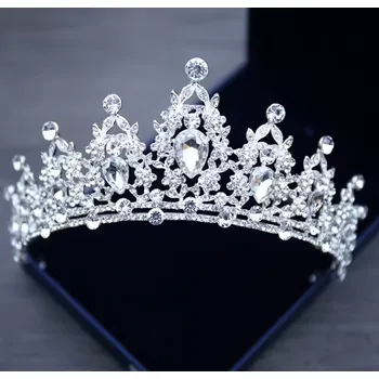 Čelenka B-TOP Vysoká postříbřená krystalová korunka do vlasů