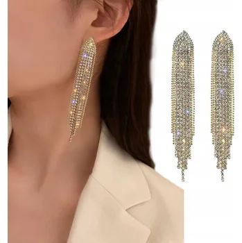 Náušnice Zlaté Náušnice Dlouhé Vlákna Zirkony Visací Zlatá