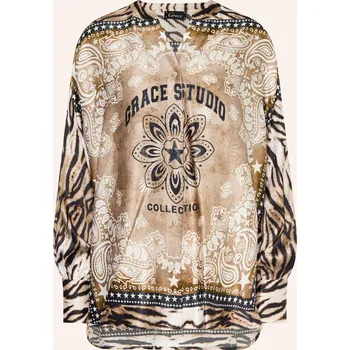 Dámská halenka Grace Dámská Saténová Halenka, hnědá / černá / režná, 40