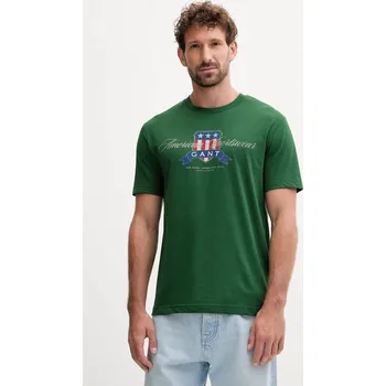 Pánské tričko Bavlněné tričko Gant pánské, zelená barva, s potiskem, 2003353 77X, vel. S