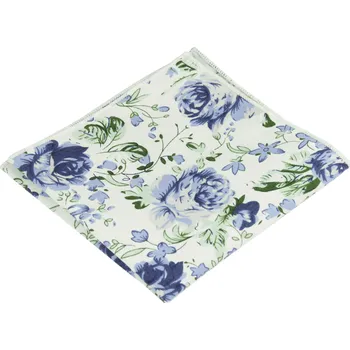 Látkový kapesník Bílý pánský kapesníček s modrými květy