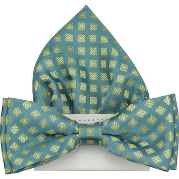 Motýlek Světle petrolejový pánský motýlek se čtverečky včetně kapesníčku