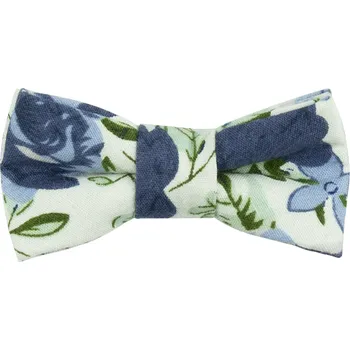 Motýlek Bílý MINI dětský motýlek s modrými květy