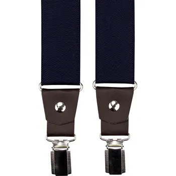 Kšandy Tmavě modré pánské široké kšandy s tmavě hnědou pravou kůží