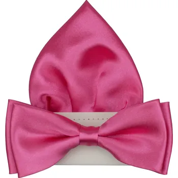 Motýlek Zářivě růžový pánský motýlek lesklý s kapesníčkem