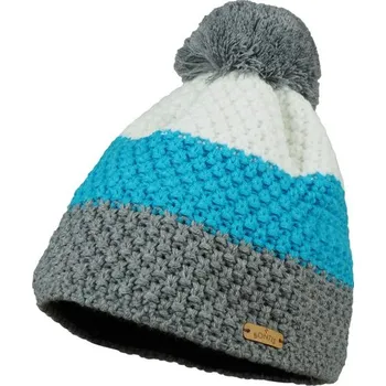 Čepice Bontis Trojbarevná pletená zimní čepice s bambulí - Šedá / tyrkysová / bílá | uni
