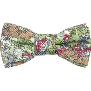 Motýlek Hnědo zelený MINI dětský motýlek s květy