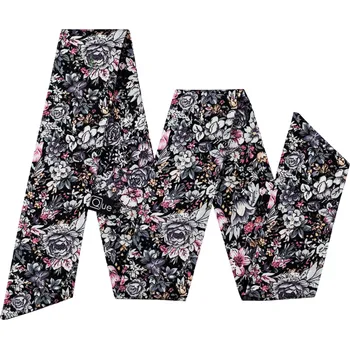 Stuha Černá dámská stuha s šedo růžovými květy