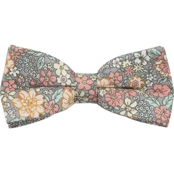 Motýlek Šedo modro béžový pánský bavlněný motýlek s barevnými květy