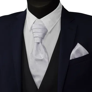 Kravata Bílá svatební kravata se stříbrnými ornamenty