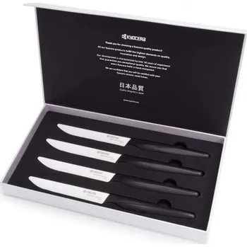 Kuchyňský nůž Kyocera sada steakových nožů 4ks černo-bílá Nůž, keramický, steakový, bílá čepel, 11cm, černá rukojeť, sada 4ks SK-4PC WHBK EU