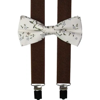 Kšandy Hnědé pánské kšandy s bavlněným květovaným motýlkem