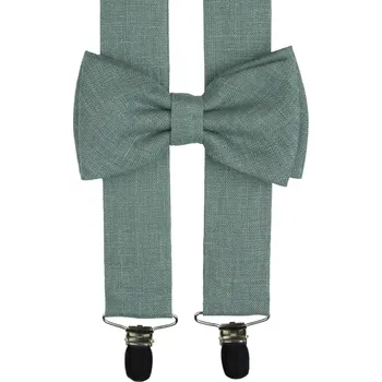 Kšandy Lněné šalvějově zelené kšandy s motýlkem včetně kapesníčku