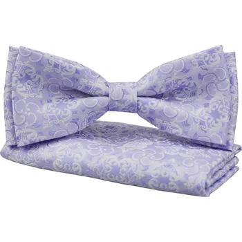 Motýlek Světle modro fialový vzorovaný pánský motýlek s kapesníčkem