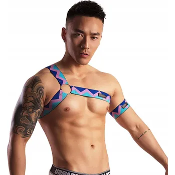 Podprsenka Pánský postroj na ramena a hrudník, barevný HARNESS s popruhy a kovovým kroužkem