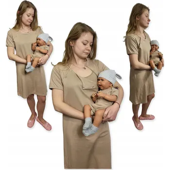 Dámská noční košile Noční košilka NA KOJENÍ NOČNÍ krátký rukáv, rozepnutá, vel S + body 62 béžová