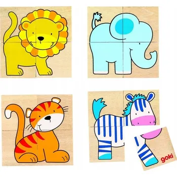 Puzzle kostky Goki se zvířátky Věk 2+ 8 cm