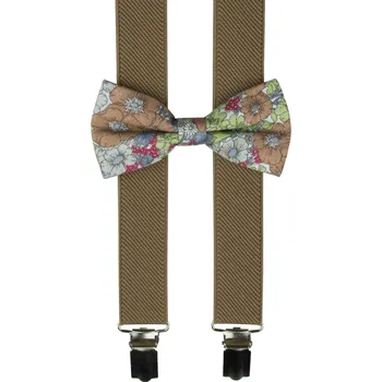 Kšandy Světle hnědé dětské kšandy s bavlněným květovaným motýlkem