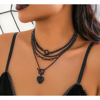 Náhrdelník B-TOP Gotický vícevrstvý náhrdelník s přívěskem Srdce - černý