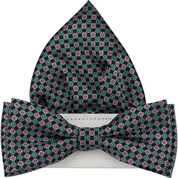 Motýlek Černý pánský motýlek se čtverečky včetně kapesníčku