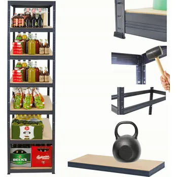 Dílenský regál Kovový regál do skladu HELIOS 270x30x30 cm, 7 polic, nosnost 175 kg na polici, kombinovatelný