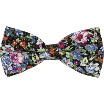 Motýlek Černý dětský bavlněný motýlek s modro fialovými květy