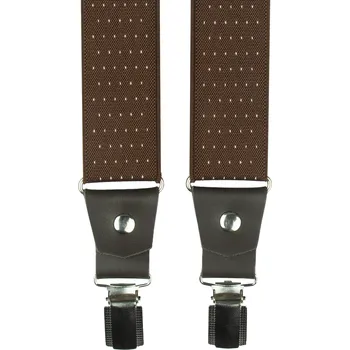 Kšandy Hnědé pánské široké kšandy s puntíky a pravou tmavě hnědou kůží