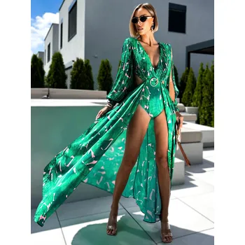 Dámské šaty Zelené luxusní letní květinové šaty AUTUMN s body Velikost: L