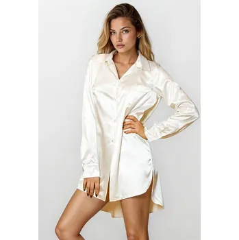 Dámská noční košile Propínací saténová košilka Carey ecru XL - Dárková krabička