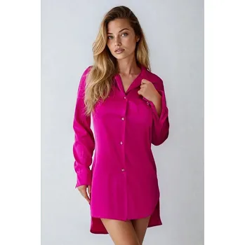 Dámská noční košile Propínací saténová košilka Carey fuchsiová S - Dárková krabička