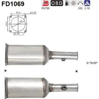 Filtr pevných částic Filtr sazových částic, výfukový systém AS FD1069