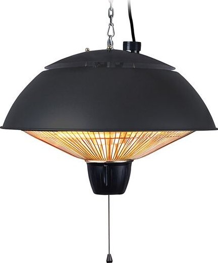 SOLIGHT IR04 Infrazářič závěsný na terasu, nastavitelný výkon 1500W/2000W, vyzařování v úhlu 360°, tahový spínač, kovová konstrukce, černá