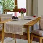 Běhoun z šedo růžového kanafasu s širokou krajkou Vzor kanafasu: nepravidelné proužky, Běhoun rozměr: 45x150cm