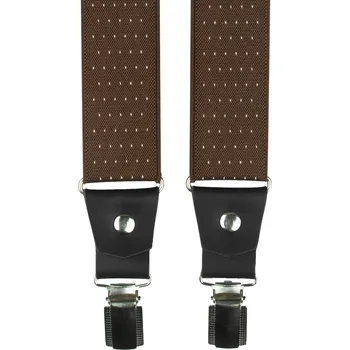 Kšandy Hnědé pánské široké kšandy s puntíky a pravou černou kůží