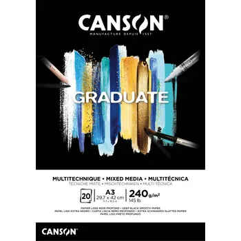 Canson Graduate Mixed Media Skicák černý v lepené vazbě A3, 240g, 20 listů