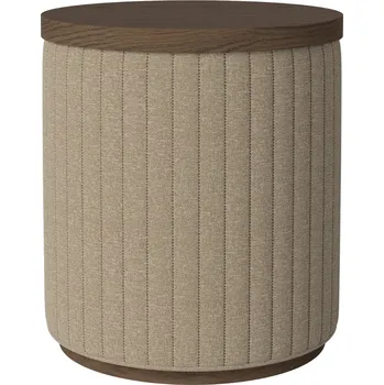Taburet Bolia Béžový čalouněný taburet Rigato 40 cm s tmavým dubovým podnosem