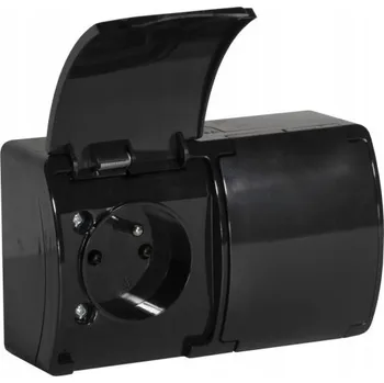 Elektrická zásuvka Dvojitá vodotěsná Elektrická zásuvka Adelid černá s uzemněním