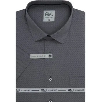 Pánská košile Košile AMJ Slim fit s krátkým rukávem - antracitová se vzorem velikost: 39, délka rukávu: krátký rukáv