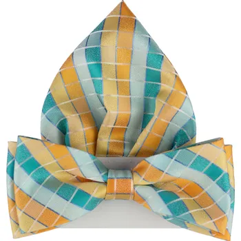 Motýlek Oranžový pánský motýlek se čtverečky včetně kapesníčku