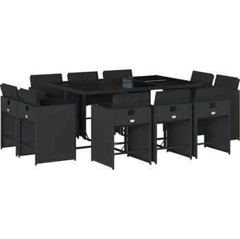 11dílná zahradní nábytková souprava s polstry, černý PE ratan