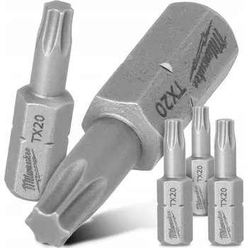 Bit 3x BIT Šroubovací TORX TX20 25 mm Bity MILWAUKEE Magnetický hrot KRÁTKÝ