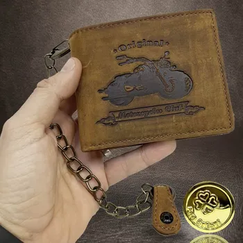 Peněženka Pánská světle hnědá peněženka s motorkou a řetízkem – možnost vlastního textu + Akce - zlatá mince Pro štěstí ZDARMA