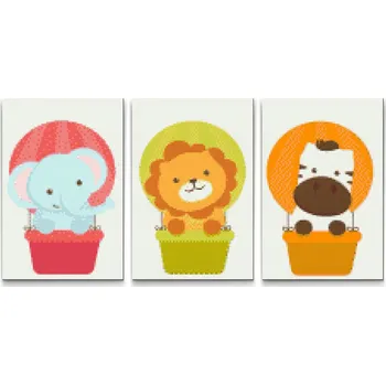 Diamantové malování - Zvířátka v balonu (sada 3 pláten) Velikost: 3ks 20x30cm, Rámování: Pouze srolované plátno, Diamanty: Čtvercové